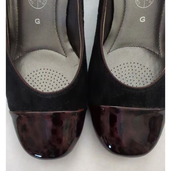 Ara Luftpolster Black Suede 2.25" Chunky Heel Pumps Tortoise Shell Toe Size 6.5 - Picture 4 of 8